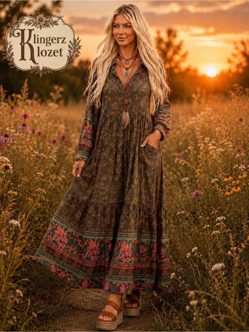 Olive Floral Boho Dress by Natural Life NWT